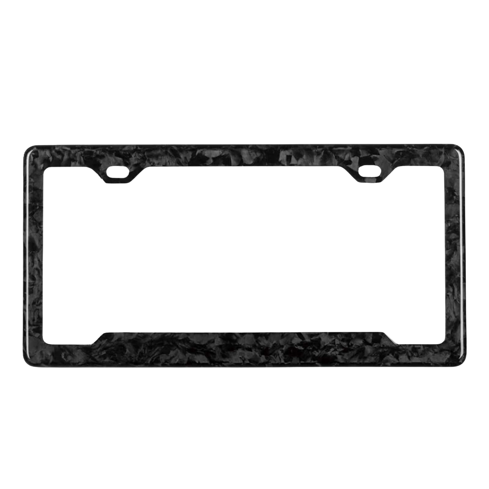Pristine Carbon forged carbon license plate frame — forged texture close-up, high-gloss finish