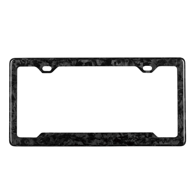 Pristine Carbon forged carbon license plate frame — forged texture close-up, high-gloss finish