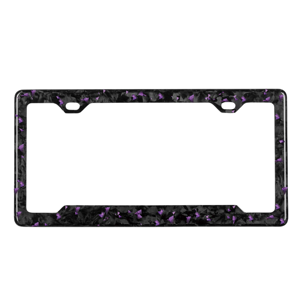 Pristine Carbon forged carbon license plate frame — purple fragment close-up, glossy finish