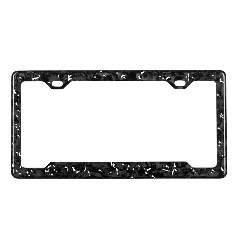 Pristine Carbon forged carbon license plate frame — silver fragment close-up, glossy finish